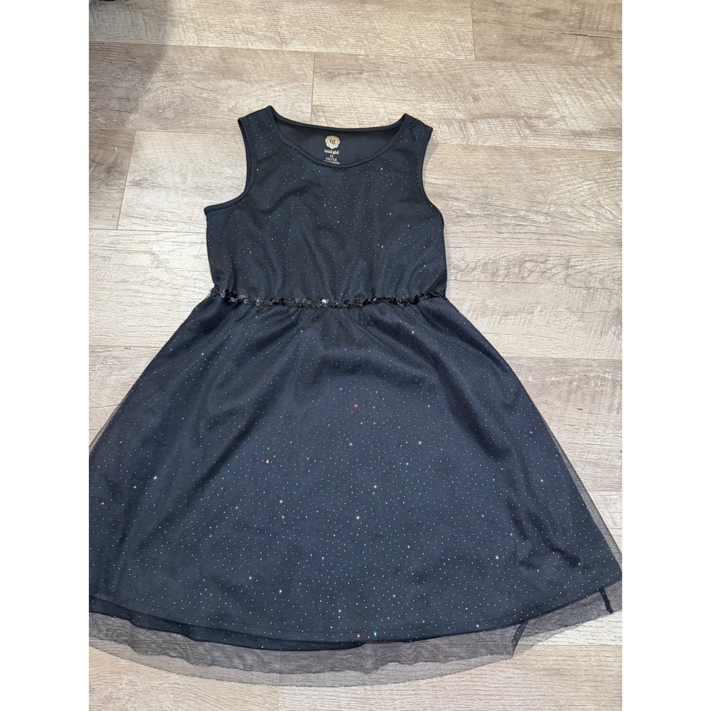 Total Girl Black Glitter Sequin Mesh Party Dress Girls Size M 10/12 Sleeveless